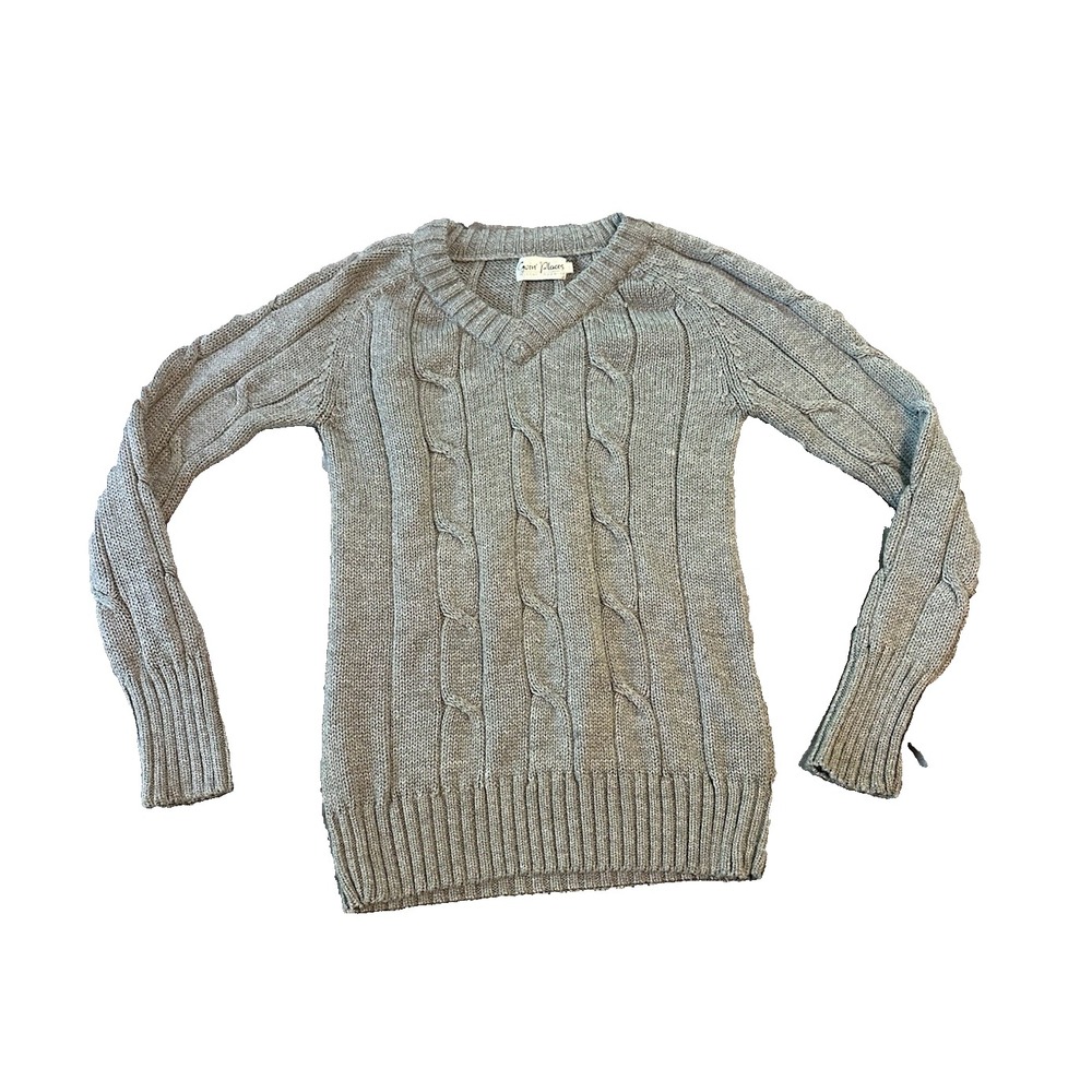 Wool Cotton Blend Womens Gray Cable Knit Sweater XL Fisherman Chunky Preppy Fall